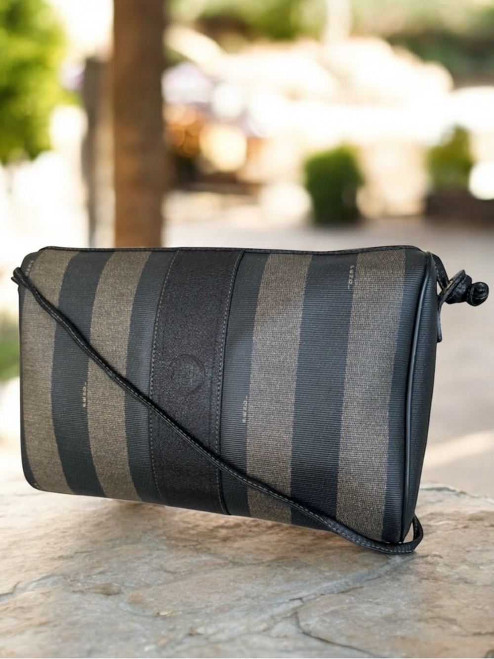 FENDI Vintage Pequin Striped Shoulder Bag Large Crossbody